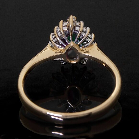 Vintage 14kt Yellow Gold Emerald Ring, Natural Emerald Real Diamonds Sz 5 - Picture 6 of 9